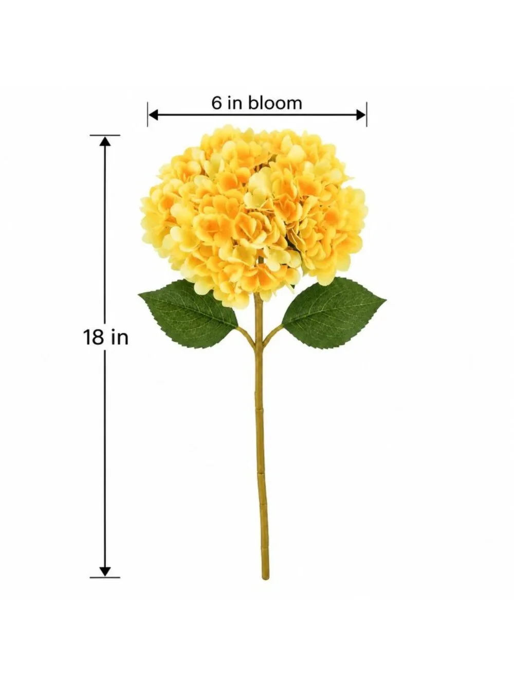 Lemon Yellow Artificial Hydrangea Stem 18 Inch Faux Silk Hydrangea 6 Inch Bloom